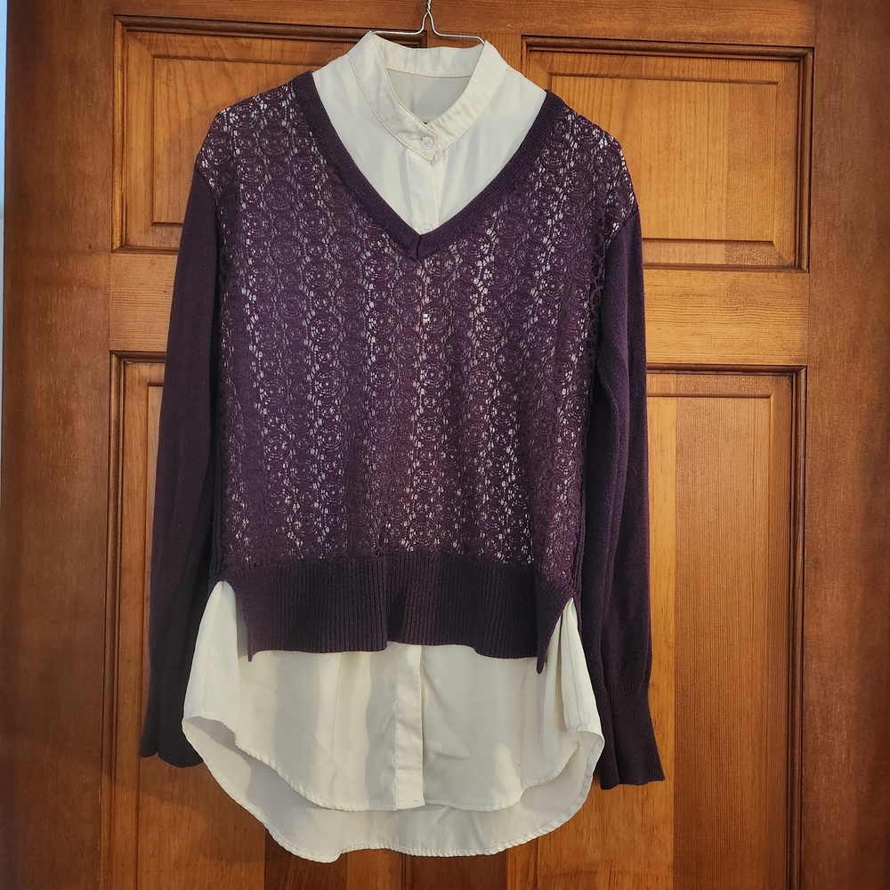 Simply Vera Vera Wang Deep Purple V-Neck Sweater Medium